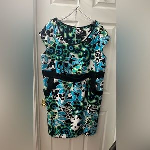 Scarlett Blue Black Green White Floral Stretch Sleeveless Sheath Tank  Size 20WP